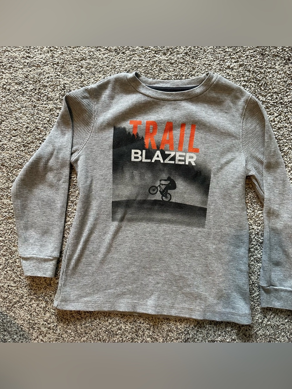 Old Navy Gray Long-Sleeve "Trail Blazer" Graphic Tee with Orange Text